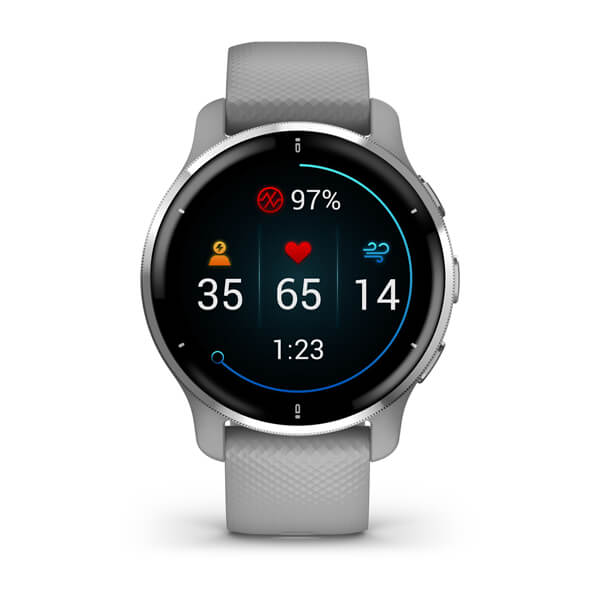 Garmin Venu 2 Plus - 43 мм Премиум-функции | Silver Stainless Steel Bezel With Powder Grey Case And Silicone Band