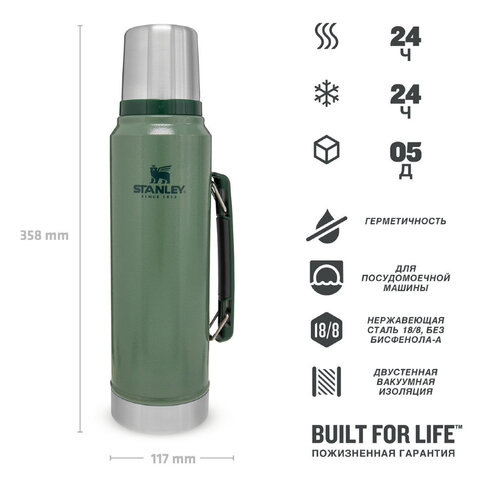 Термос Stanley Classic (1 литр), темно-зеленый 10-08266-012 от прозводителя STANLEY