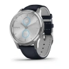 Garmin Vivomove Luxe - 42 мм | Silver stainless steel case with navy Italian leather band