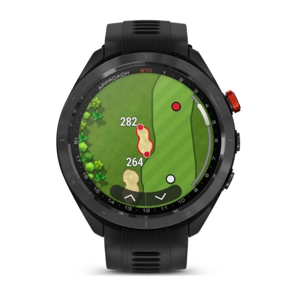 Garmin Approach S70 - 47 мм | Black/Red Ceramic Bezel with Black Silicone Band