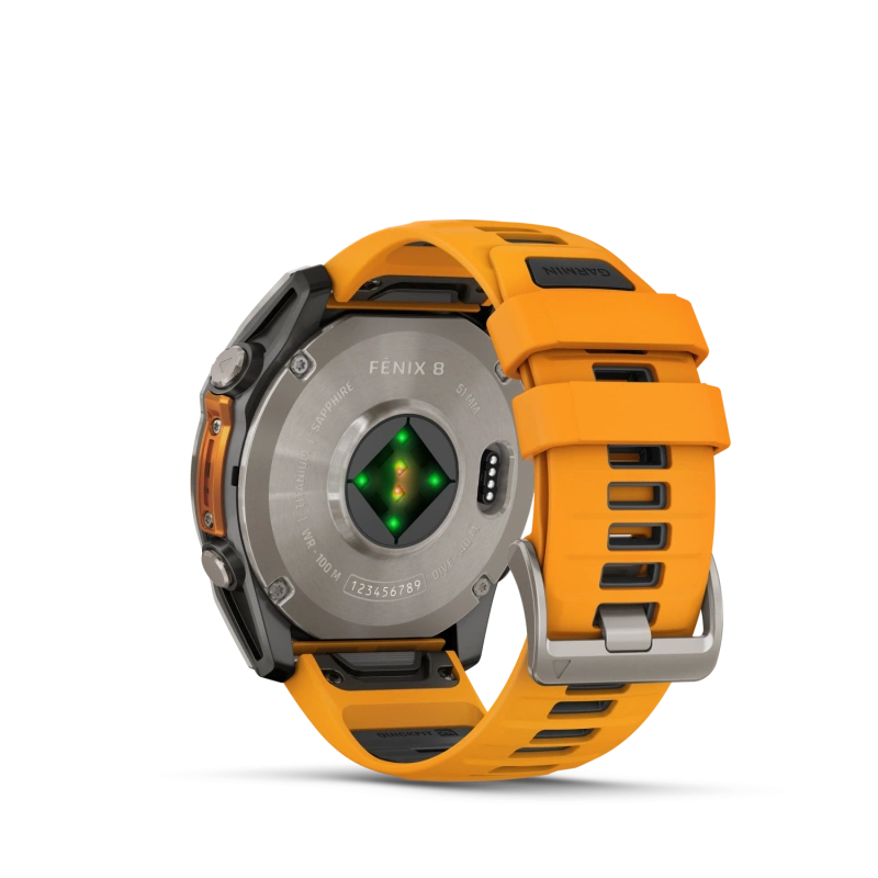 Garmin Fenix 8 - 51 мм AMOLED | SAPPHIRE | Titanium with Spark orange/graphite silicone band