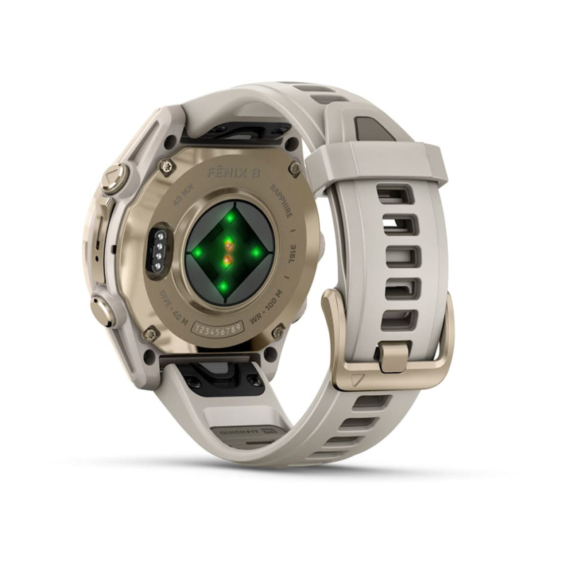 Garmin Fenix 8 - 43 мм AMOLED | Sapphire | Soft Gold with Fog grey/dark sandstone silicone band