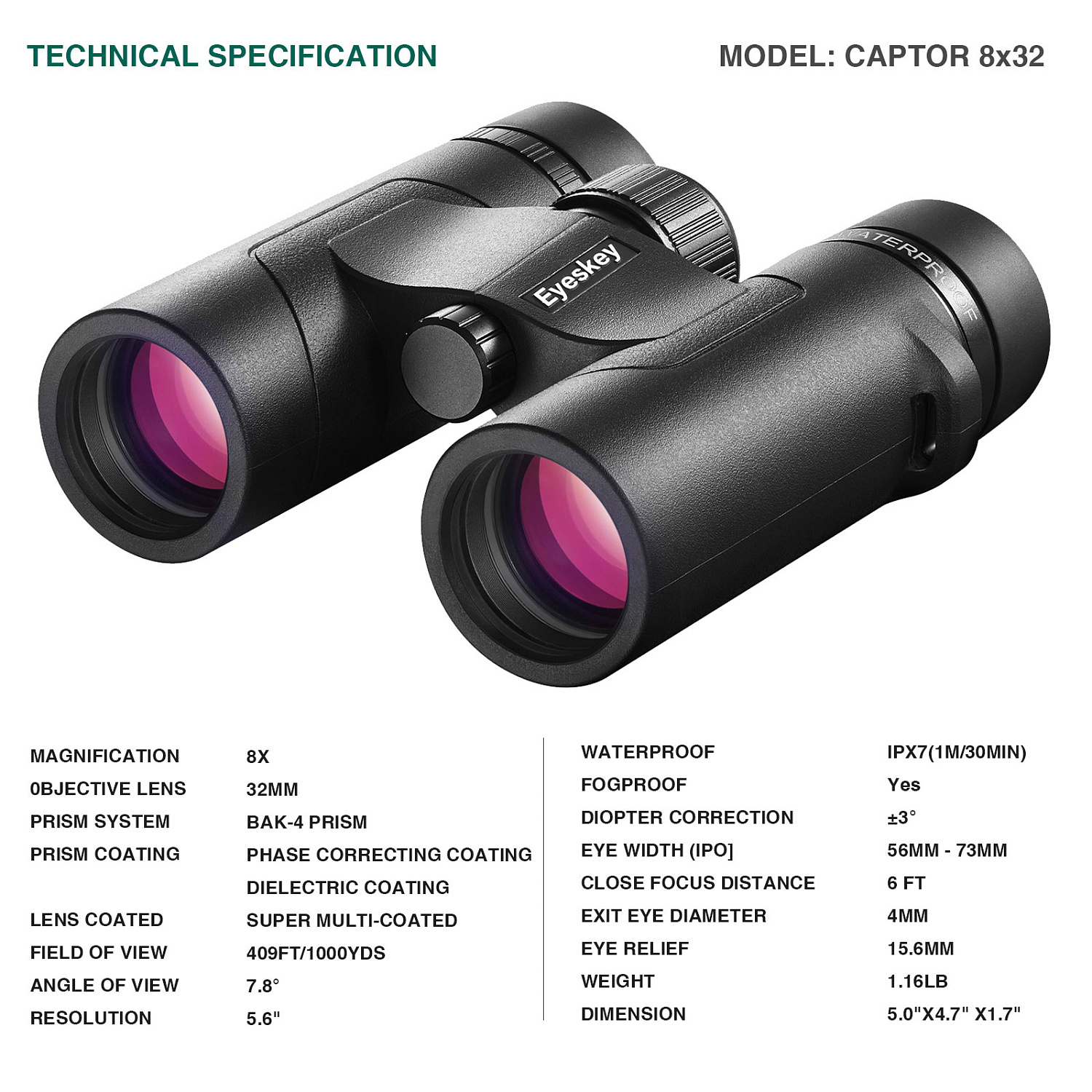 Бинокль Eyeskey Captor ED-8x32