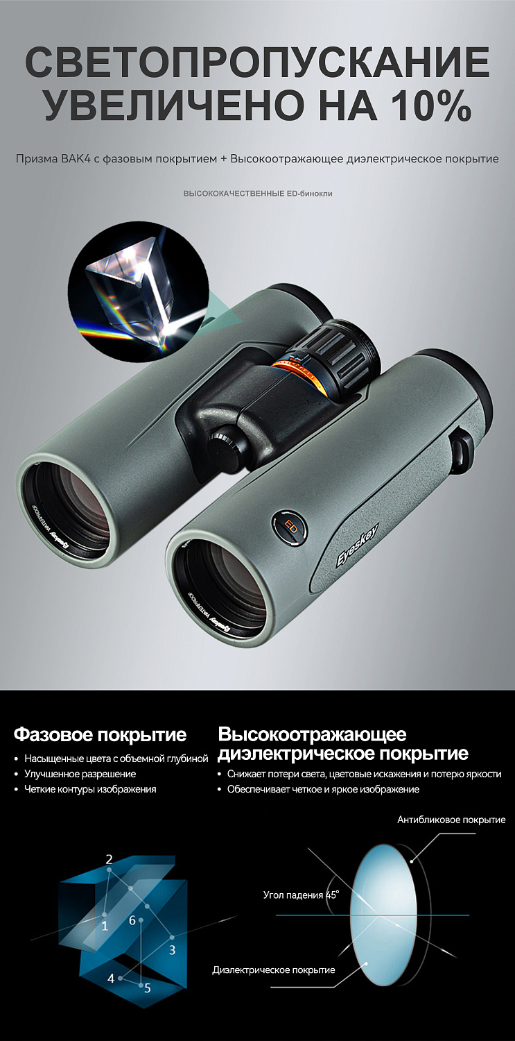 Бинокль Eyeskey SkyPower Flat-Field ED-10x42 серый