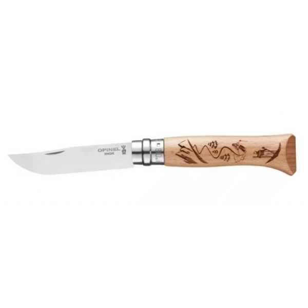 Нож Opinel №8 Alpine adventures, нержавеющая сталь, рукоять дуб, гравировка лыжи, 002188 002188 от прозводителя Opinel